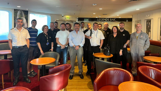 Image:Nautilus staff met with seafarers on another IOMSPCo vessel, the Ben-My-Chree. Credit: Nautilus International