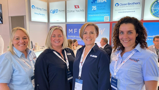 Image:Nautilus strategic organisers Cheryl McCann (left) and Laura Molineux (right) meeting with Anna Percival-Harris, managing director JPMA and principal of Hoylake Sailing School UK & Riviera (centre left) and Julie Davies, centre manager JPMA (centre right). Credit: Nautilus International