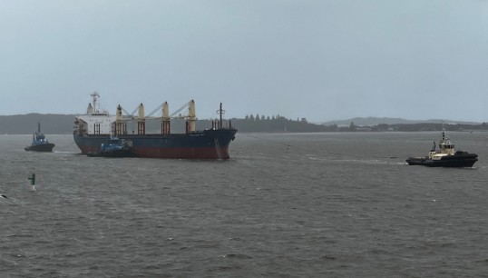 Image:Portland Bay being towed back into harbour following the vessel's abandonment and rescue. Image: Australian Institute of Marine and Power Engineers (AIMPE)