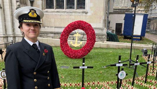 Image:Nautilus member Lorna Baird has represented the UK Merchant Navy at a service of remembrance at Westminster Abbey