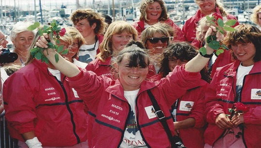 Image:Tracy Edwards and the original Maiden crew celebrating their Whitbread win. Now Maiden is used as a global ambassador for the empowerment of women through education, raising funds for girls' educational programmes around the world Image: The Maiden Factor
