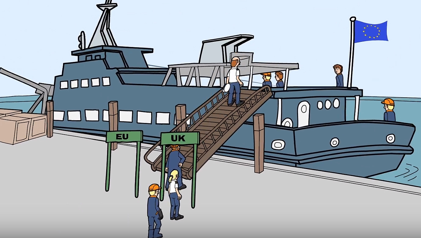 Image:A still from one of three Nautilus animations tackling the implications of Brexit for seafarers.