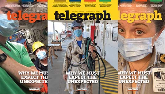 Image:A selection of Telegraph covers highlighting the #SeafarersAreKeyworkers social media campaign during the Covid-19 pandemic crew change crisis. Image: Nautilus International