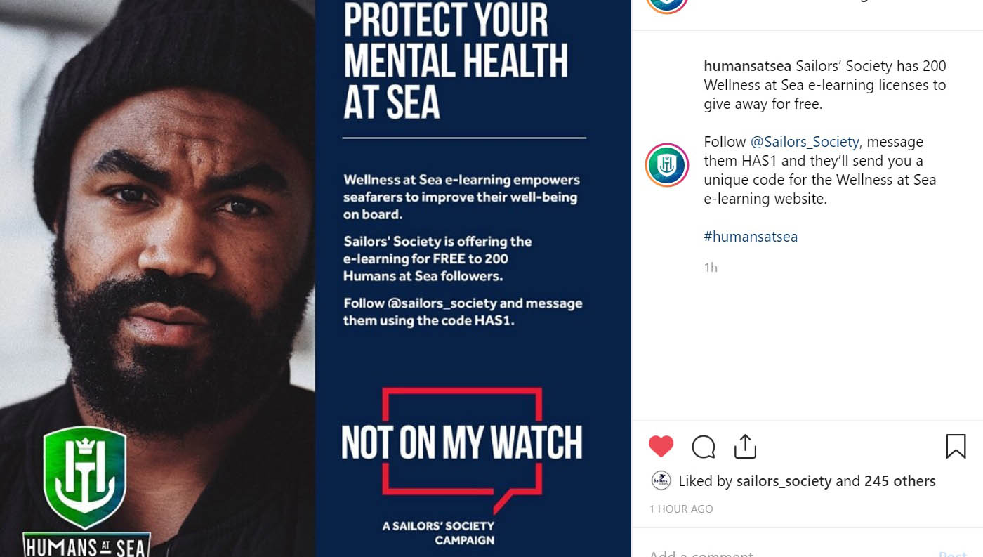 Image:Sailors' Society is giving away 200 free e-licenses to its mental health training package.