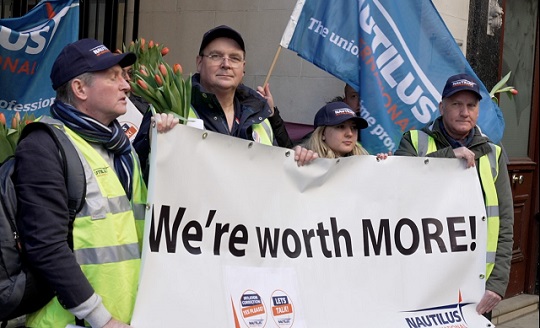 Image:Nautilus International members from Lloyd's Register's Rotterdam office travelled to London in January 2024 to present a petition for recognition to the company. Image: Nautilus International