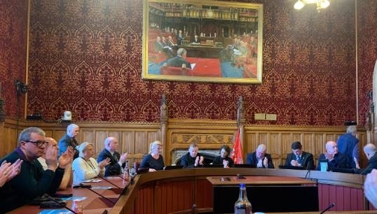 Image:Nautilus executive officer Martyn Gray (third from right) spoke at a Westminster debate marking the first anniversary of P&O Ferries. Image: Nautilus International