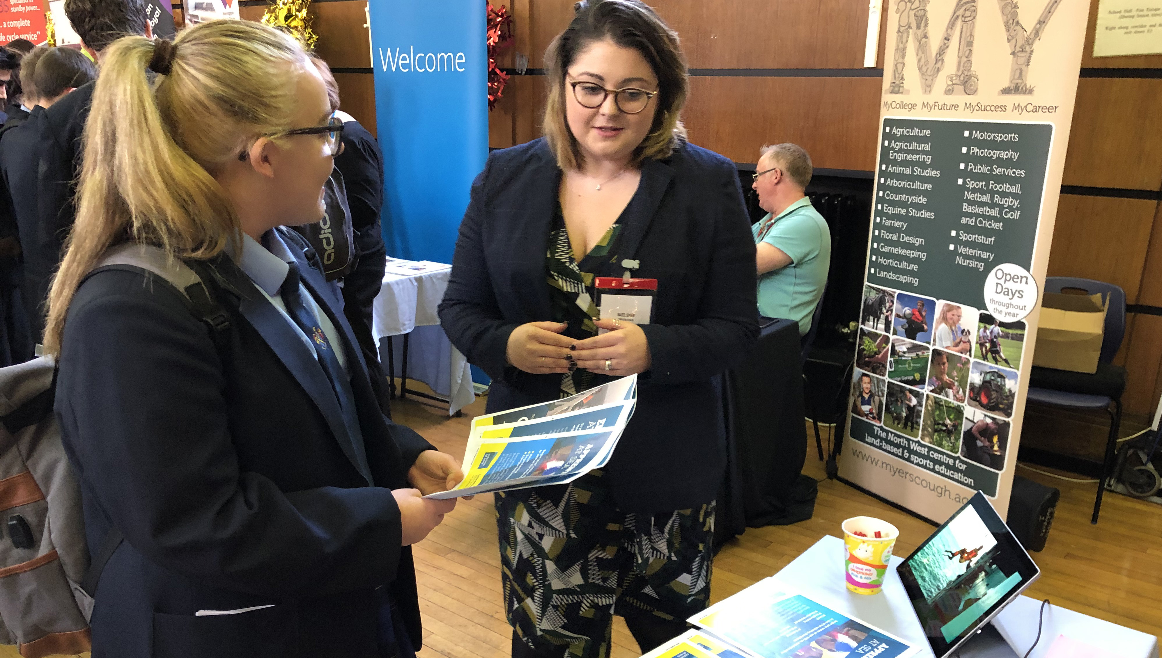Image:Careers at Sea Ambassador Hazel meeting a potential Merchant Navy  recruit on a school visit.