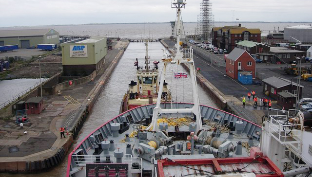 Image:The UK's ports sector is vital for trade, as up to 95% of goods arrive or depart by sea. Image: Immingham Docks on the Humber Estuary, one of the UK's major ports,Wikimedia Commons