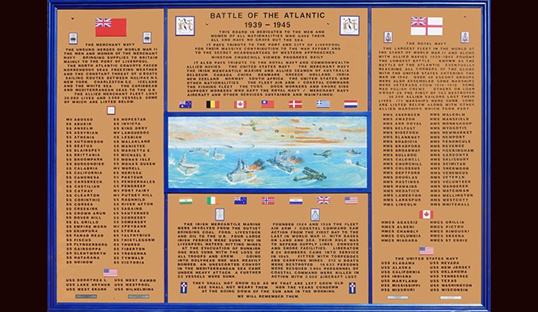 Image:Liverpool's large roll of honour paying tribute to all those lost in the WW2 Battle of the Atlantic with a connection to the city. The board was commissioned by campaigner Bill Anderson and created by craftsman Neville Greenhalgh