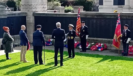 Image:Nautilus member Capt Aseem Hashmi (centre) leads a ceremony to mark the 30th anniversary of the Estonia ferry disaster, in his role as president of the British Titanic Society. Image: Nautilus International