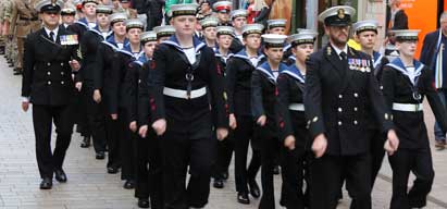 Image:Local Sea Cadets taking part in the Hull Falklands Weekend parade that led from the memorial service at Hull Minster to the Cenotaph