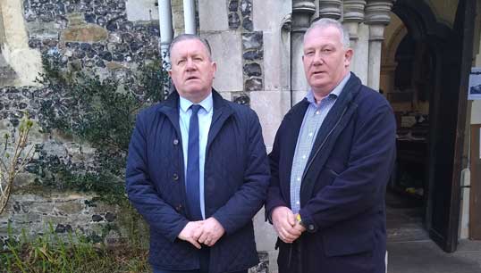 Image:L-R: Nautilus head of industrial Micky Smyth with P&O Ferries liaison officer Phil Lees following the 2022 Herald of Free Enterprise service marking the 35th anniversary of the tragedy. Images: Nautilus International