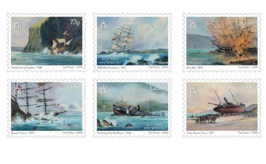 Image:The Isle of Man shipwreck stamp set illustrated by Paul Parker. Image: Isle of Man Post Office