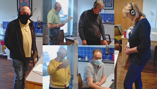 Image:Mariners' Park residents and staff during their recording. Clockwise from left  John Coyle, Mike Feltham, Roger Cliffe-Thompson, Barbara Cook, Martyn Coleman, John McDavitt. Image: Nautilus International