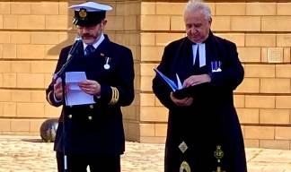 Image:MNA Edinburgh branch treasurer and Nautilus Council member Allan Dickson (left) reading a message from HRH the Duke of Edinburgh next to Reverend Iain May. Image: Allan Dickson
