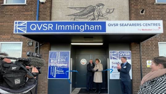 Image:Immingham Town Mayor Cllr Karen Swinburn shares ribbon cutting duties with the chair of the MNWB Captain Andrew Cassels. Image: MNWB