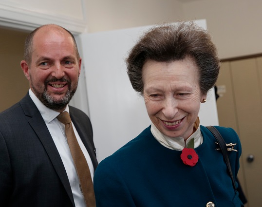 Image:Miles Cowley, SAIL manager pictured with HRH The Princess Royal. Image: Olivia Harris / Seafarers Advice and Information Line (SAIL)