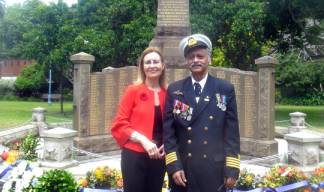 Image:Nautilus member Rodney Duarte represented the Merchant Navy at a ceremony in Bondi, NSW, Australia. He is accompanied here by local politician Gabrielle Upton . Image: Rodney Duarte

