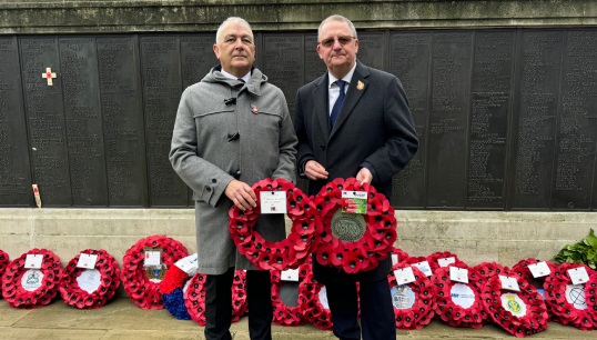 Image:Nautilus general secretary Mark Dickinson (right) and RMT assistant national secretary Mark Carden, who laid wreaths at the Merchant Navy Memorial in London.  Images: Nautilus International