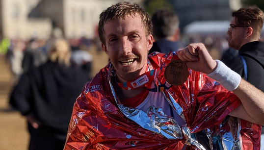 Image:Nautilus member and third engineer George Belcher, who ran the 2021 London Marathon in aid of Sailors' Society. Image: Sailors' Society
