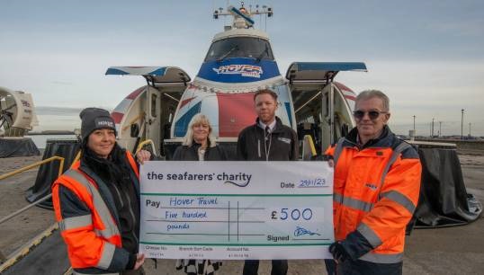 Image:Hovertravel crew were awarded their prize cheque by The Seafarers' Charity CEO Deborah Layde (second left) on the Isle of Wight. Image: Stephen Forster, creative director/SRF (Integrated Communications) Ltd
