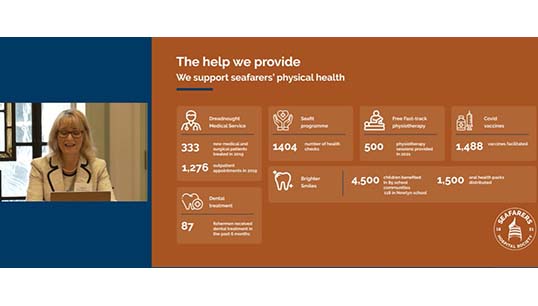 Image:During 2021 the Seafarers Hospital Society has been able to support almost 4,000 people, SHS CEO Sandra Welch told the seminar. Image: Seafarers Hospital Society 