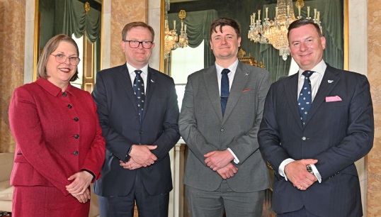 Image:Martyn Gray (third from left) Nautilus International's director of organising and a trustee at The Seafarers' Charity, attended the annual meeting where the patronage was announced. Other officials from The Charity (L-R ) are: Tina Barnes, impact director; William Reid, deputy chair of The Charity's General Council and Paul Butterworth, The Charity's chair. Image: The Seafarers' Charity.