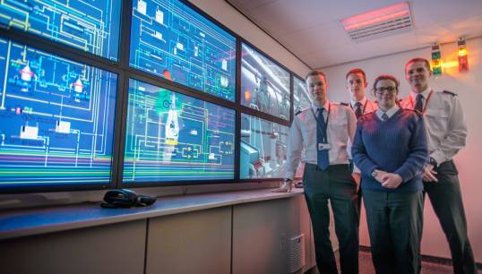 Image:Cadets at monitors during ship engine simulator training. Image: Getty Images