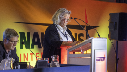 Image:Nautilus member Dawn Franklyn proposing the motion on Future-proofing Skills and Training at the Union's 2023 General Meeting. Image: Brad Wakefield