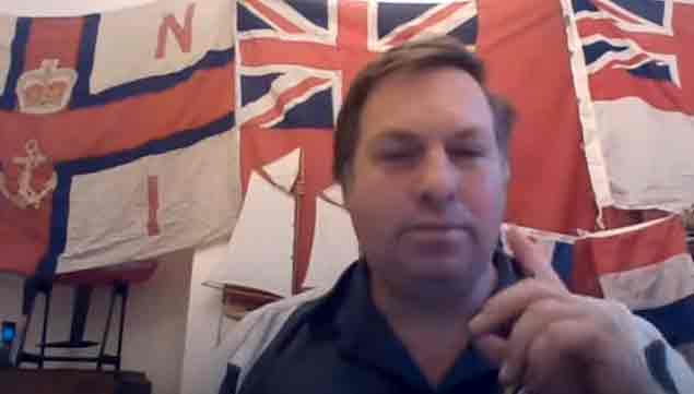 Image:Maritime UK's James Bullar explains the meaning of the various  flags for the Merchant Navy during one webinar. Image: Maritime UK YouTube.
