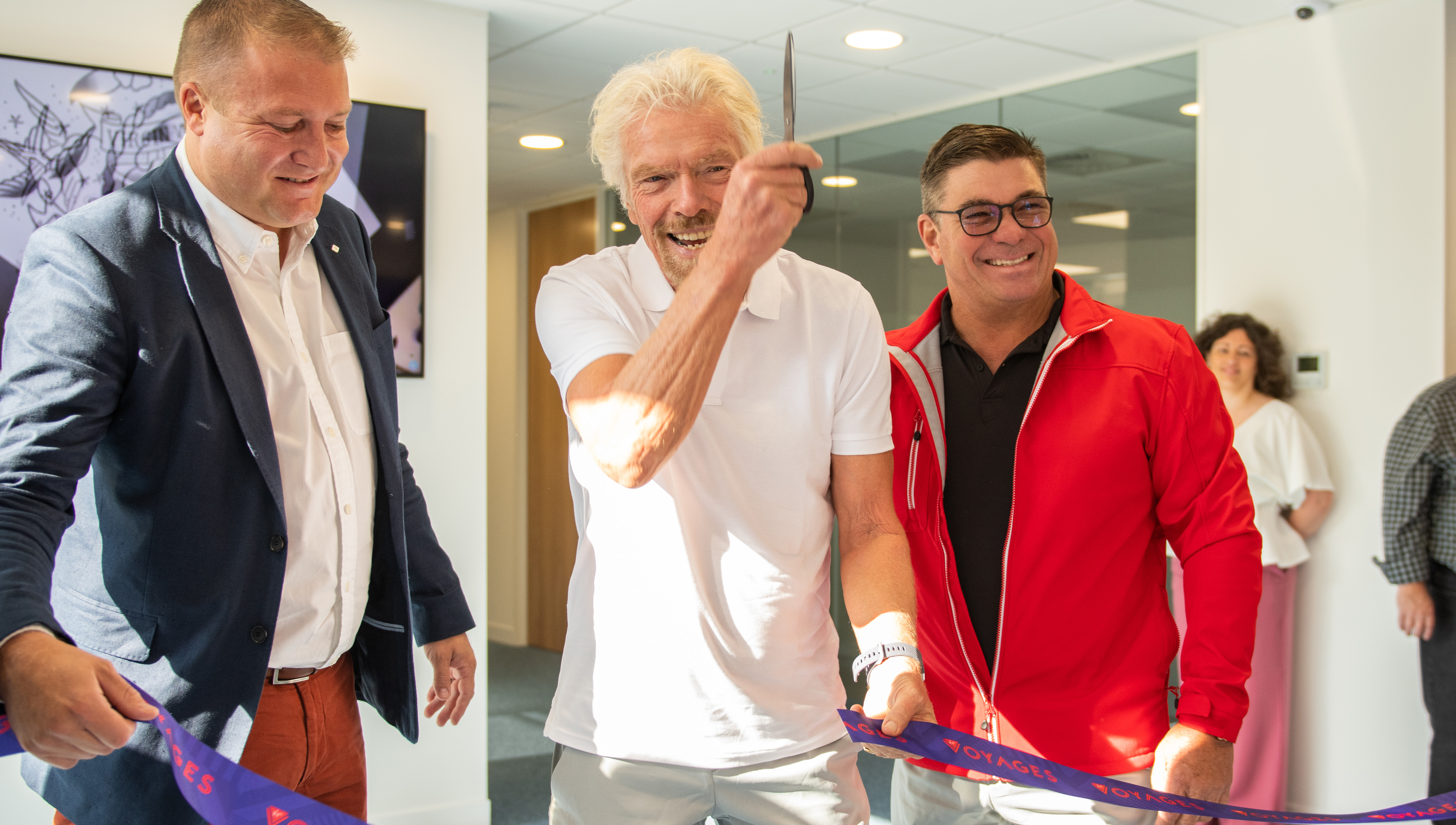 Image:From left: MSA Managing Director Matthew Jaenicke, Sir Richard Branson and Virgin Voyages CEO Tom McAlpin