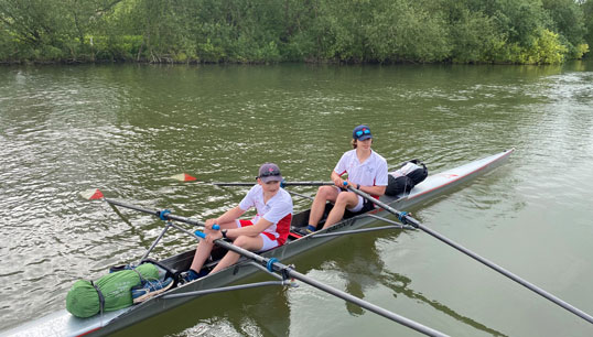 Image:From front to back: Radley College students George Bell and Sebastien Codet during their rowing challenge. Image: Sea Cadets