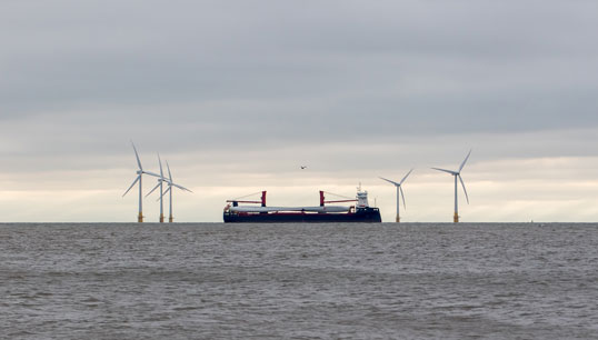 Image:Ship transporting turbines to a windfarm. Image: Getty Images
