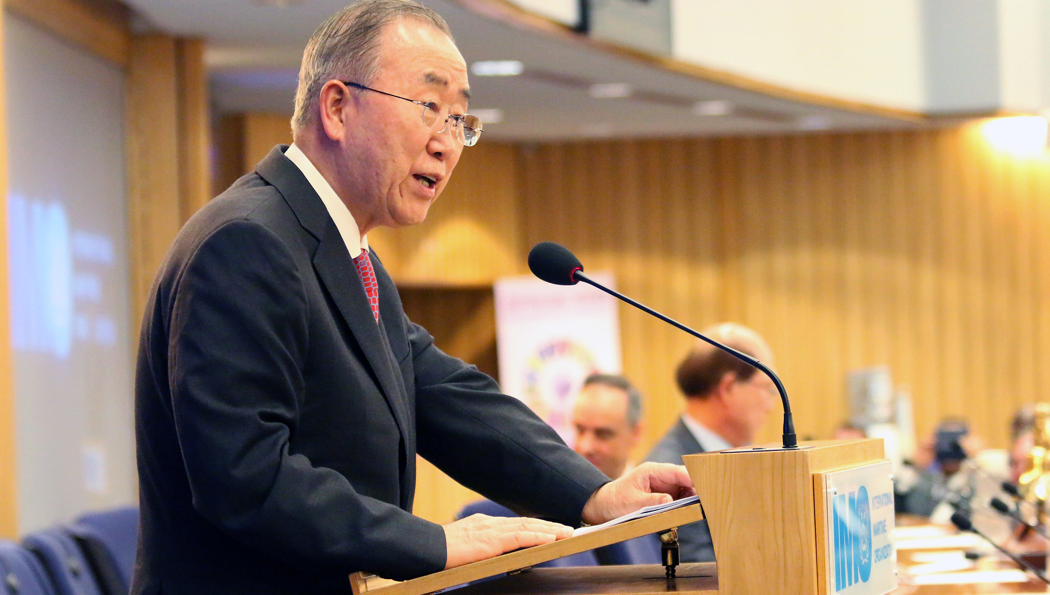 Image:Former UN secretary-general Ban Ki-moon tells the International Maritime Organisation (IMO) it is at the 'vanguard of global efforts'. Image: IMO.