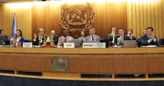 Image:The 80th session of the MEPC at IMO HQ in London which adopted the shipping emissions agreement. Image: IMO/Flickr