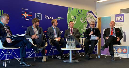 Image:Panellists L-R: Professor Graham Baldwin, chair of the MSC; Dr Iain Percy, CEO Artemis Technologies; David Tyler, commercial director Artemis Technologies; Allan Ralston, director of energy and renewables, Harland and Wolff; Allan Dickson, Nautilus International and Paul Wickes CEO of Cornwall Marine Network.