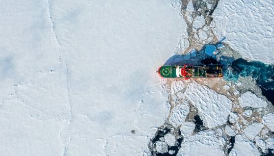 Image:UK polar research ship RRS Sir David Attenborough cutting through ice. Image: Jamie Anderson