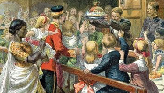 Image:Ayah at sea. Image: Christmas dinner at sea from the Graphic Christmas number 1889.