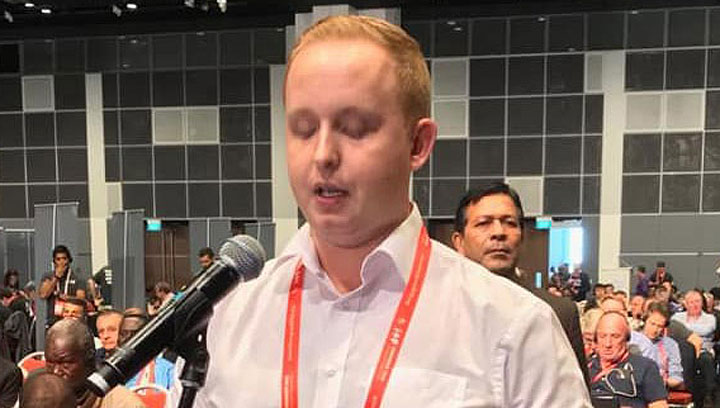 Image:Nautilus International strategic organiser Danny McGowan, speaking in support of the ITF global diversity policy at the Congress in Singapore