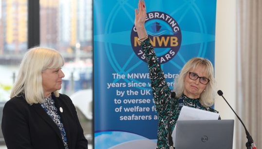 Image:Deborah Layde (left), chief executive of The Seafarers' Charity and Sandra Welch, CEO of Seafarers Hospital Society presenting a talk on EDI at the MNWB's annual conference in Southampton. Image:Stuart Martin