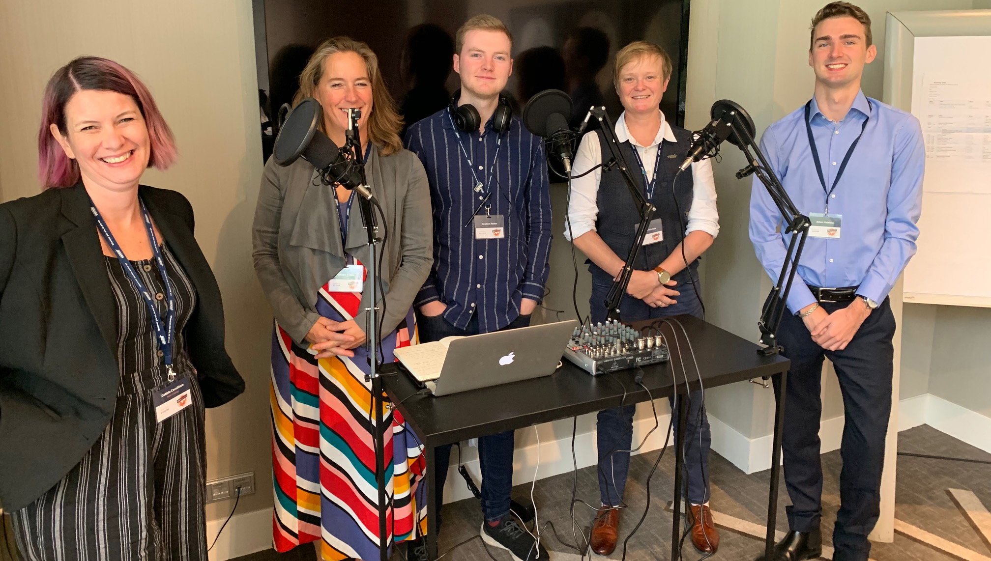 Image:Podcast participants from left to right: Debbie Cavaldoro, Jessica Tyson, Graham Fisher, Sarah Stevens and Adam Harrison