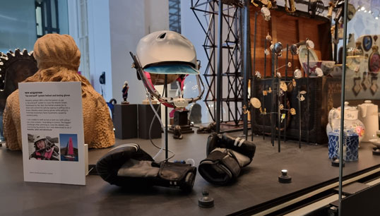 Image:Natasha Lambert sailed using the 'sip-and-puff' helmet now on display at the National Maritime Museum in Greenwich, London. Image: Marketing/National Maritime Museum