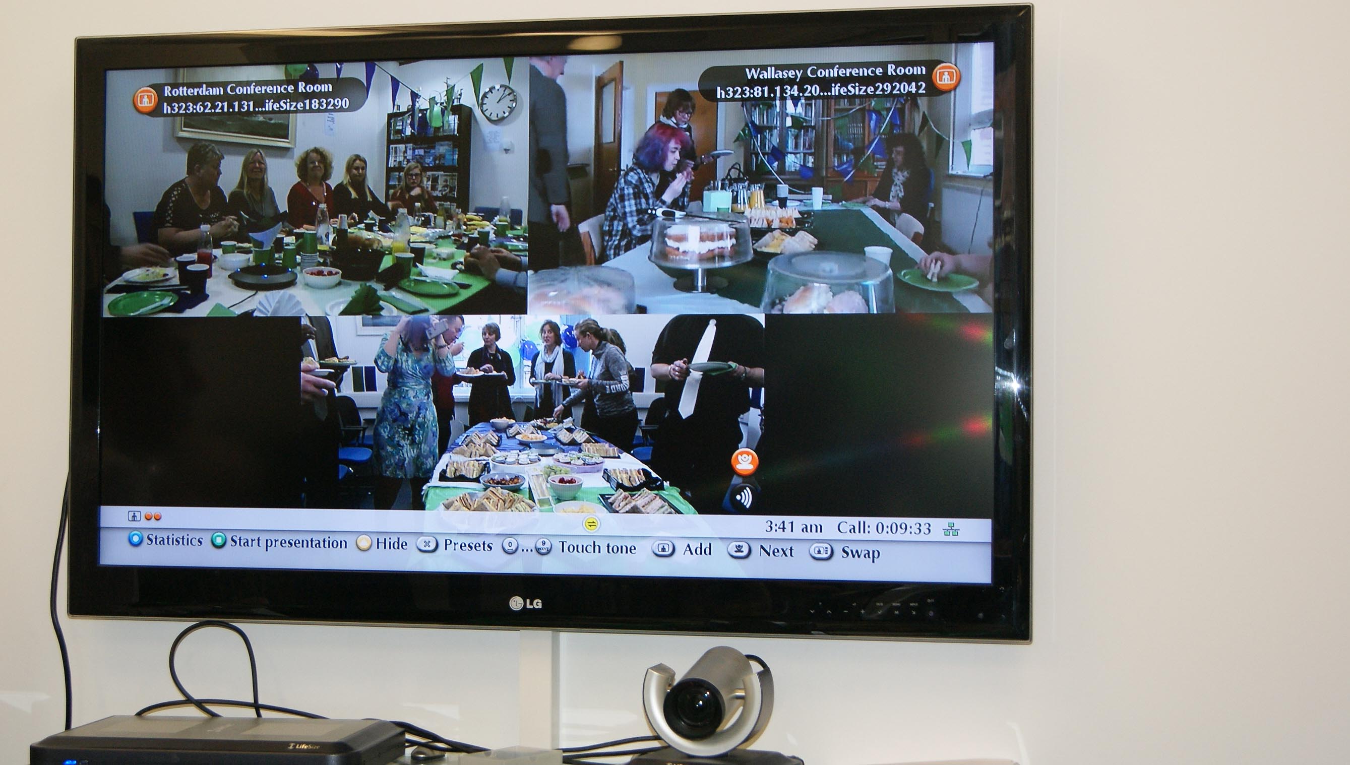 Image:Staff at Nautilus offices celebrate via luncheon video links on International Women's Day.