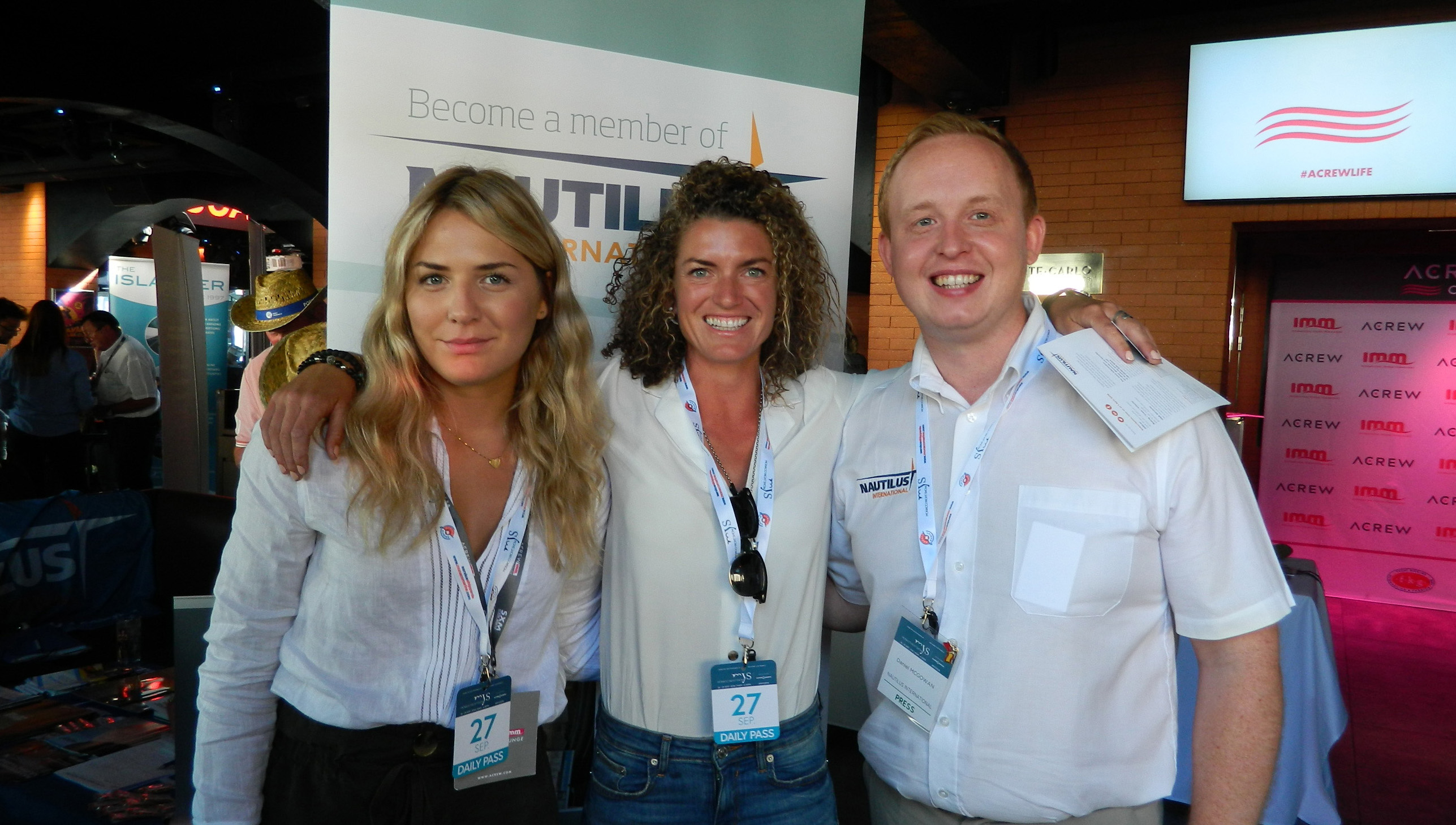 Image:Jenny Matthews (middle) with Vana Bosto, legal representative from Croatian seafarers' union (SPH), and Danny McGowan, Nautilus strategic organiser. Image: Deborah McPherson.