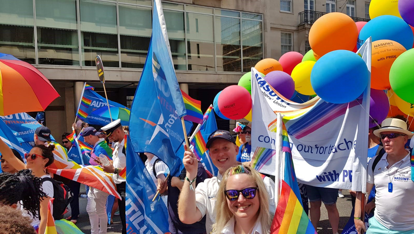 Image:International organiser Danny McGowan and Nautilus Council member Samantha Belfitt at Pride 2018