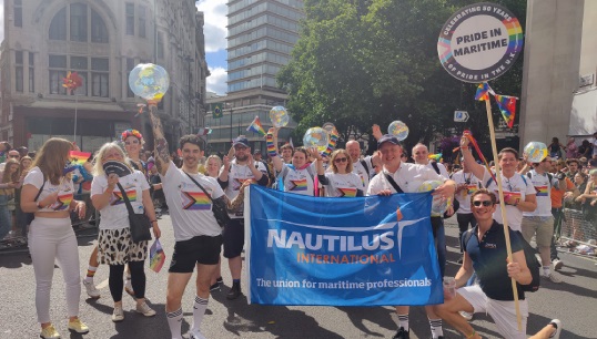 Image:Nautilus International and Maritime UK at a previous Pride in London event. Image: Nautilus International