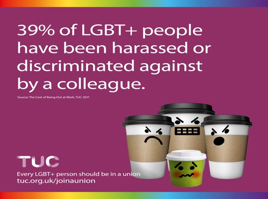 Image:The Trade Union Congress calls on the UK government to build an inclusive culture for LGBT+ people in a letter to the Women and Equalities Minister, Liz Truss. Image: TUC