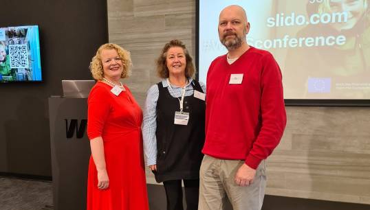 Image:Getting smarter on recruitment and retention: Nautilus executive officer Sascha Meijer with members Dawn Franklyn and Bert Boutsma at the WESS conference in Brussels. Image: Nautilus International