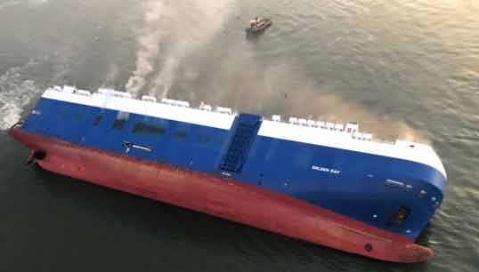 Image:US Coast Guard and port partners respond to help save crew after the 656-foot vehicle carrier Golden Ray capsizing incident in St. Simons Sound near Brunswick, Georgia, USA, on 8 September, 2019.