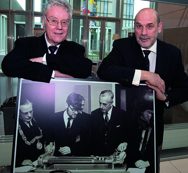 Image: Former CoGC students Alex Majoriebanks and Colin Hill at the 1969 opening ceremony
